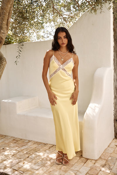 Secret Admirer Satin Maxi Dress Yellow