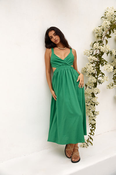 FORTUNATE ONE All The Girls Linen Maxi Dress Green