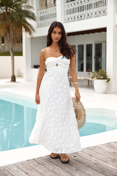 Orchid Bouquet Strapless Maxi Dress White