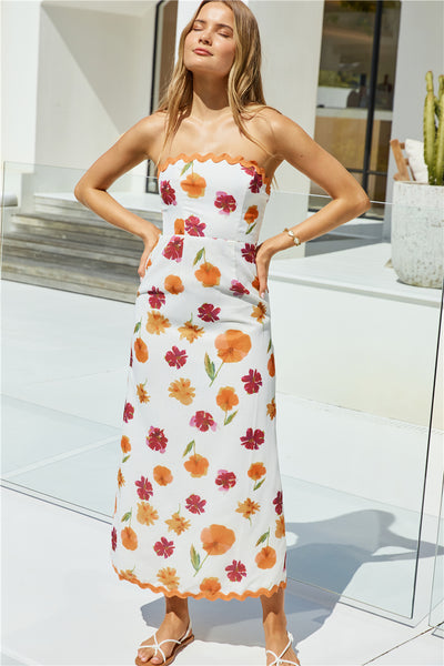 Garden Girl Strapless Maxi Dress Orange