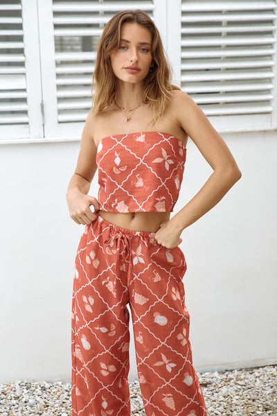 Tropical Punch Strapless Crop Top Orange