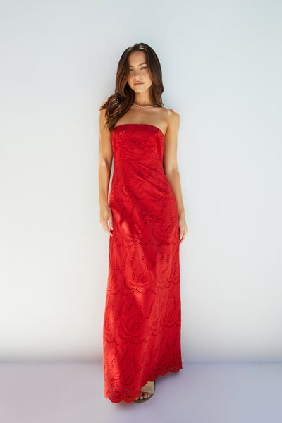 Riviera Rouge Strapless Maxi Dress Red