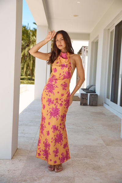 Sunset Skies Halter Maxi Dress Orange