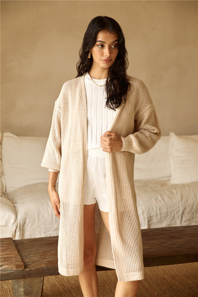 By The Fire Longline Cardigan Beige