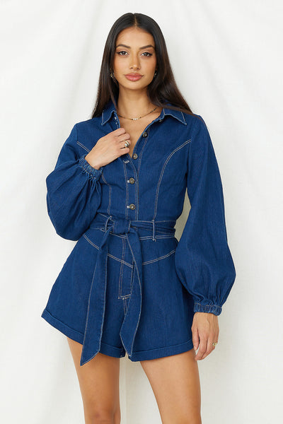 Tell It All Romper Denim