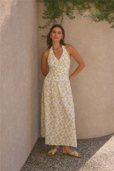 FORTUNATE ONE Limoncello Halter Maxi Dress Yellow