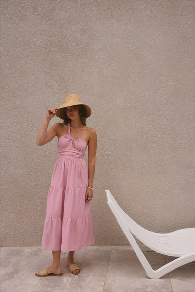 Pure Satisfaction One Shoulder Maxi Dress Pink