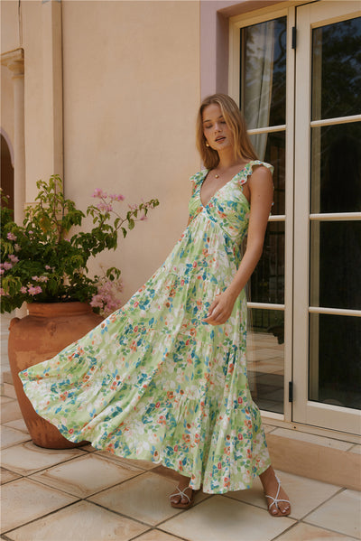 Softly Blooming Maxi Dress Green