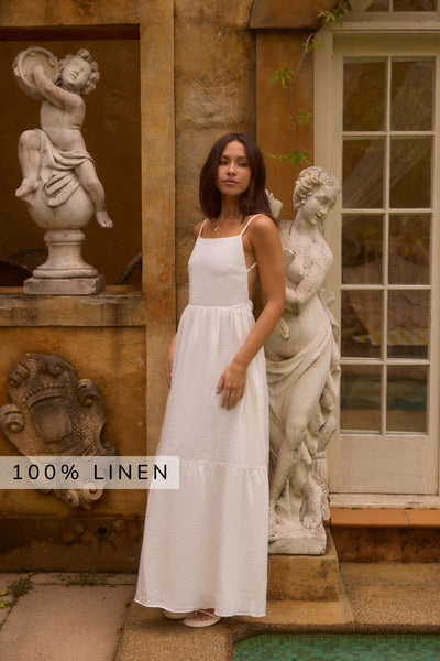 Lacey 100% Linen Maxi Dress White