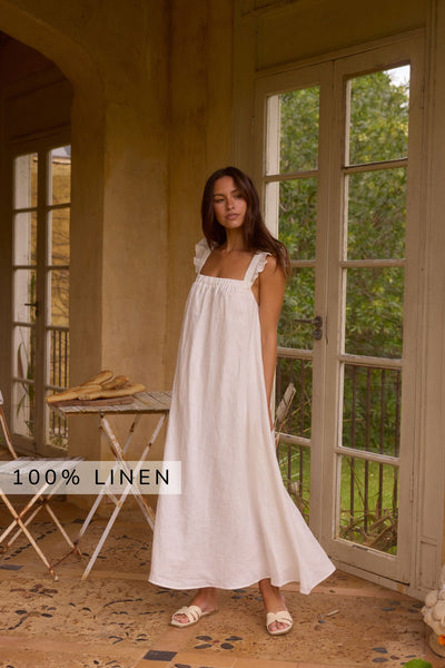 Lily 100% Linen Maxi Dress White