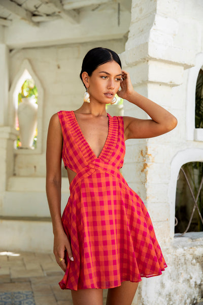 FORTUNATE ONE Sunset Picnic Mini Dress Pink