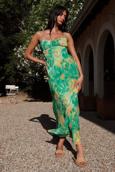 Peony Pillow Maxi Dress Green