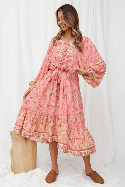 Byzantine Temples Midi Dress Pink